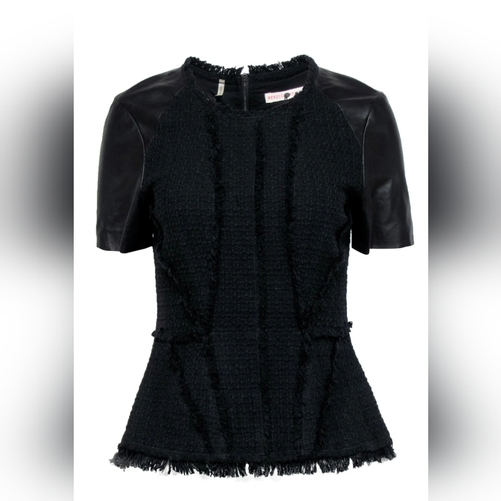 Rebecca Taylor Peplum Tweed Top with genuine leather
